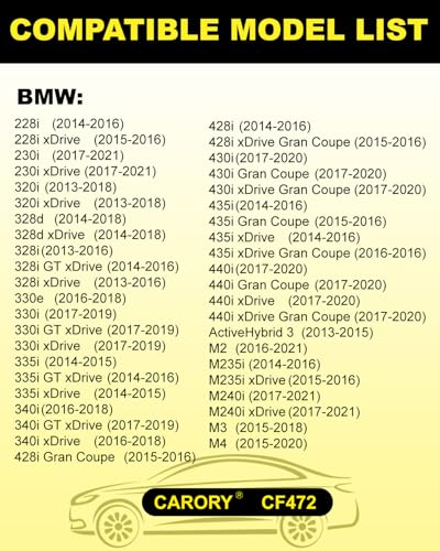 Image of CARORY Cabin Air Filter w /Activated Carbon for BMW 320i (2013-2018), 328i (2013-2016), 330i (2017-2019), 335i (2014-2015), M2 (2016-2021), OE# 64119237554, 64119237555, CF11472, XC10010C, CF472