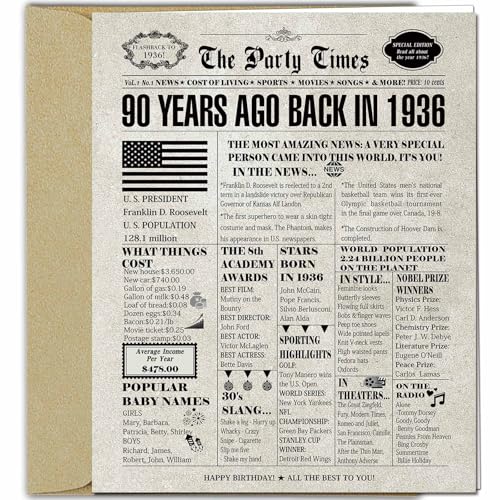 DUGUTUL Vintage 90th Birthday Card, 90 Birthday...