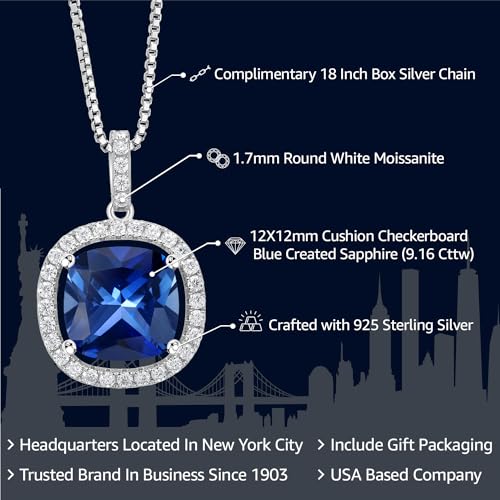 Gem Stone King 6-10 Ct 12MM Cushion Gemstone Birthstone and White Moissanite Necklace | 925 Sterling Silver | Halo Pendant Necklace For Women | With 18 Inch Silver Chain2