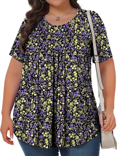 Image of Tencede Womens Plus Size Tops Tunic Short Sleeve Crew Neck Shirts Casual Soft Blouse 1X-5X