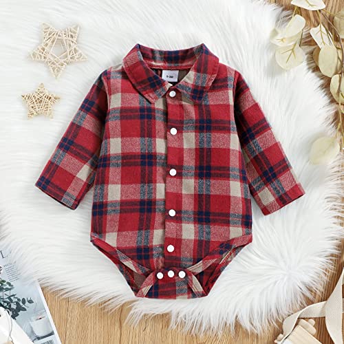 Baby Boy Clothes Infant Outfits Long Sleeve Plaid Bodysuit Romper + Jeans Overalls Jumpsuit Pants Sets4