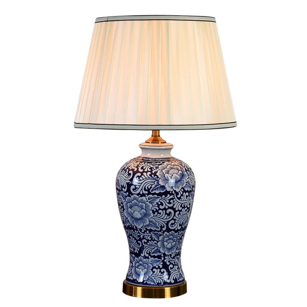 SGKOMN 25.6" Painted Blue And White Flowers Ceramic Table Lamp Home Living Room Entrance Bedside Desk Nightstand Lamp Living Room Table Lamps-38 * 65cm