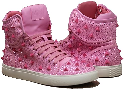 Image of Enzo Romeo Men's High Top Crystal Shimmer Rhinestone Blink Flat Spike Fashion Sneakers Shoes BUL2