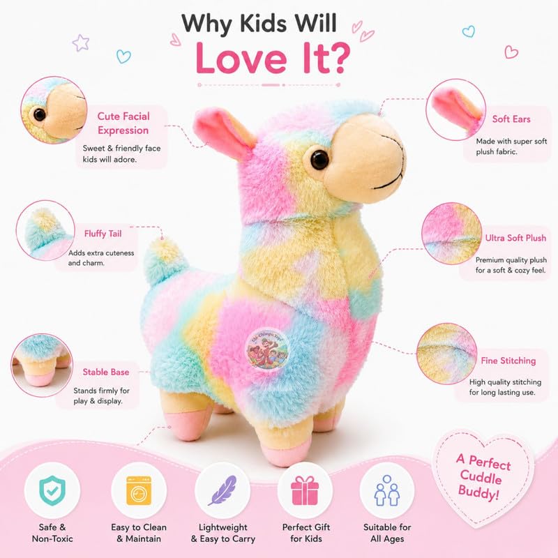 Image of Llama Soft Toy 35 cm Plush Stuffed Animal for Kids, Boys & Girls, Huggable Cute Animal Toy