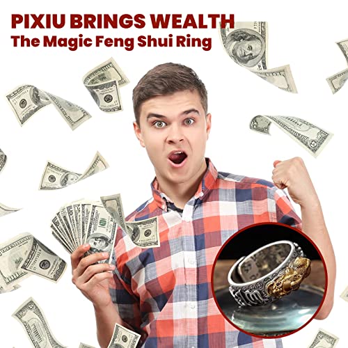 HETICA Feng Shui Pixiu Mantra Amulet Lucky Adjustable Ring Buddhist Good Luck Mantra Double Protection Wealth Love Health Ring Vintage Ring Jewelry Gift3