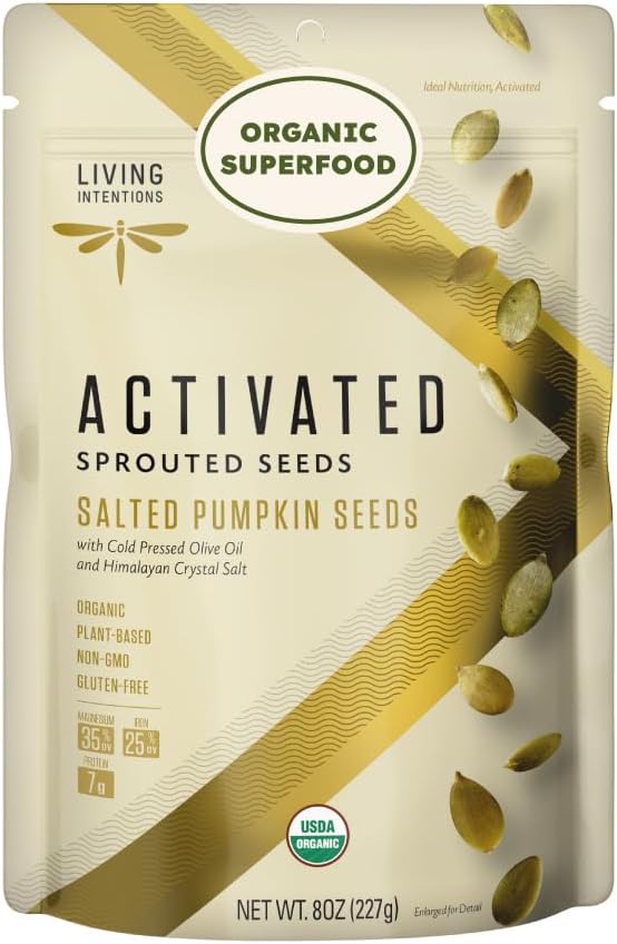 Living Intentions Organic Sprouted Pumpkin Seeds: Salted – NonGMO – Gluten Free – Vegan –Kosher – Paleo - 8 Ounce Unit