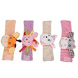 Buntes Tierdesign --- Süße Tiere mit strahlenden, lächelnden Gesichtern ziehen Babys an, sie zu berühren, zu greifen und anzusehen. Um die Knöchel oder Handgelenke getragen, kann es zu einem knackigen Soundeffekt kommen.