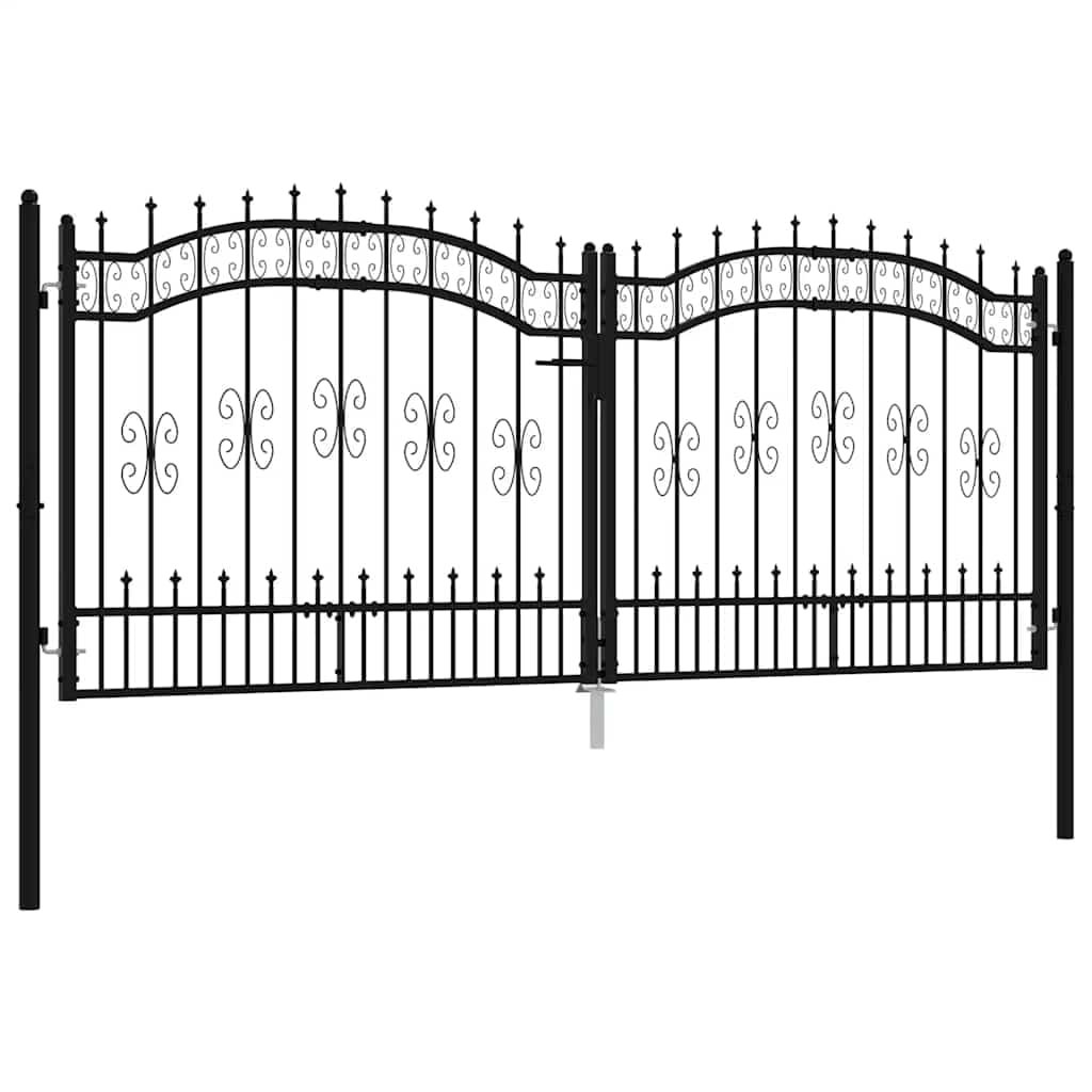 vidaXL Portail de clôture KAMPEN avec Pointe en Acier Noir 302 x 125 cm