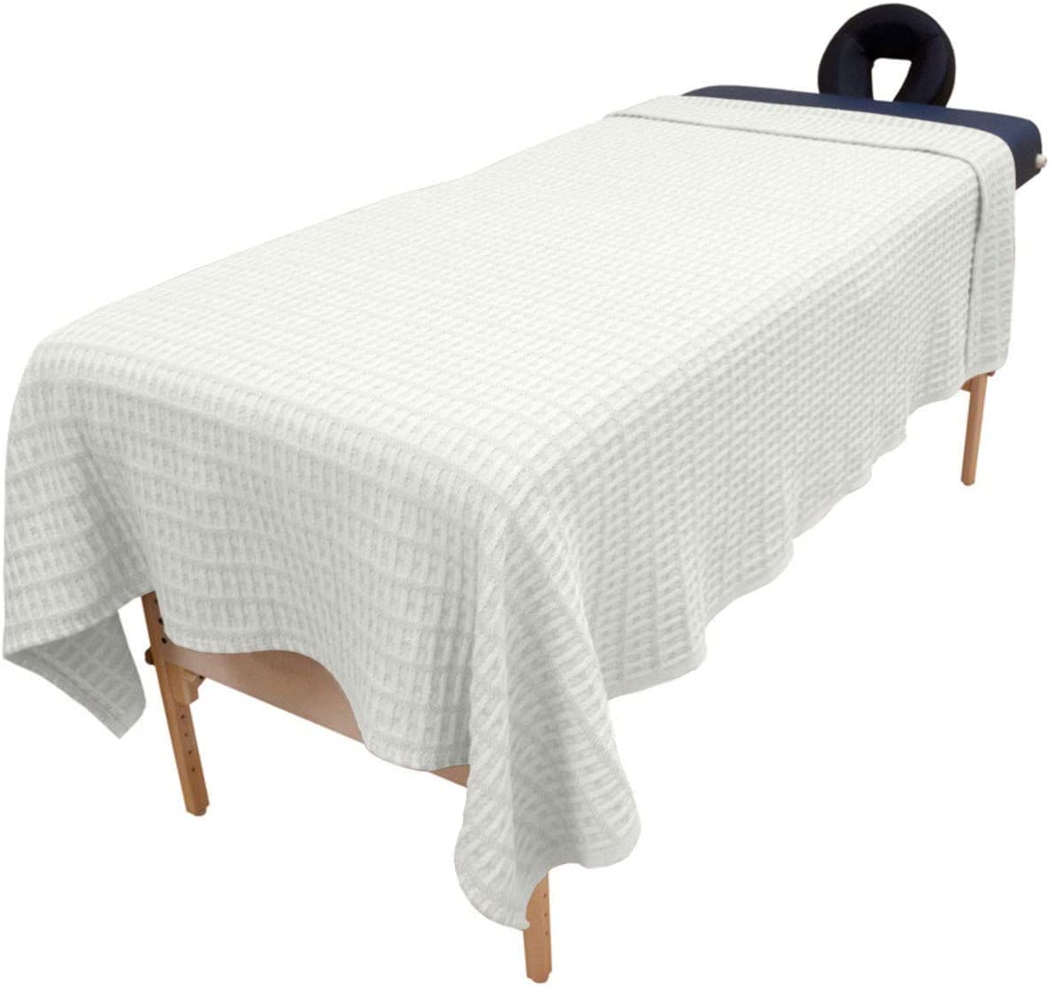 Body Linen Harmony, coperta per lettino da massaggio e spa in cotone, 100% cotone, 168 x 228 cm, morbida, calda ed elegante, lavabile in lavatrice, motivo a maglia rialzata in bianco