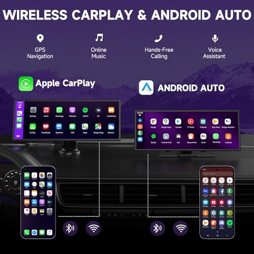 Image of Car Play Screen for Apple CarPlay & Android Auto with Night Vision Baby Monitor Camera, 10.25 inch IPS HD Screen with OTA Update, Mirror Link, Bluetooth 5.2, Voice Control, Music Play, GPS Navigation, FM