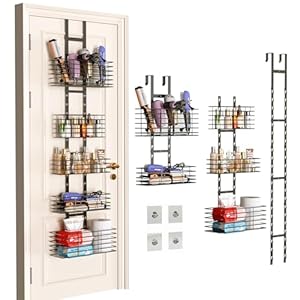 5-Tier Over The Door Bathroom Organizer – Hair Dryer Holder – Hair Tool Organizer Adjustable Height, DIY Bathroom Storage Shelf Wall Mounted for Flat/Curling Irons, Hair Straighteners, Skincare