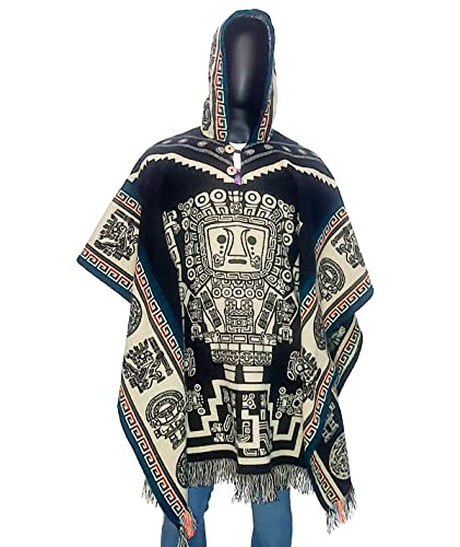 MYTHICAL ECUADOR Alpaca Poncho Men Ponchos Adult Fair Trade Ponchos Interactive Garment by Mythical Ecuador Artisan Crafted men's poncho (Blue Wiracocha) 7 MYTHICAL ECUADOR Alpaca Poncho Men Ponchos Adult Fair Trade Ponchos Interactive Garment by Mythical Ecuador Artisan Crafted men's poncho (Blue Wiracocha)