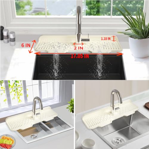 Image of Silicone Sink Mat Splash Guard-17 inch x 6'' Sink Splash Guard,Kitchen Sink Accessories fit for Countertop, Bathroom,Farmhouse,RV by EBIGIC (Off-white)