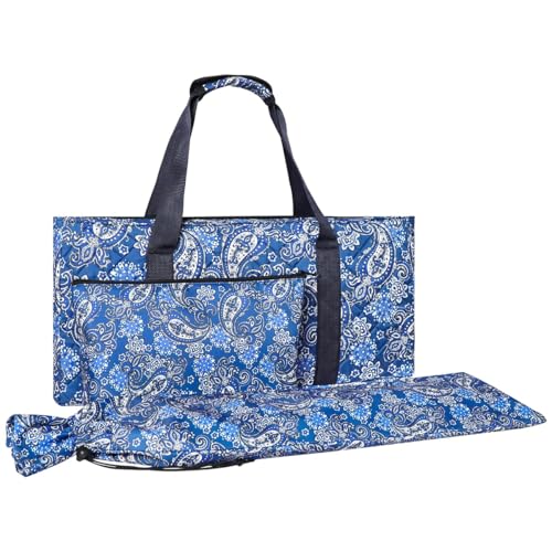 GUSTARIA Empty Mahjong Bag,Thickened Blue Printed American Mahjong Set, Tiles Bag and Mahjong Racks&Pushers Drawstring Bag Included (Case Only)