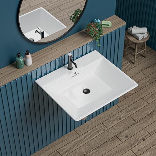 Image of REMOTION Ceramic Wall Hung Corner Wash Basin for Bathroom | Wall Mounted Corner Sink for Small Bathrooms & Powder Rooms | Space-Saving, Durable & Stylish Design (17 x 14.7 x 5 Inch)