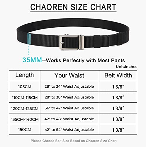 Image of CHAOREN Black and Brown Ratchet Belts for Men 2 Pack - Casual Web Nylon Mens Belt 1 3 /8 inch - Durable Belts in Gift Set Box, Brown