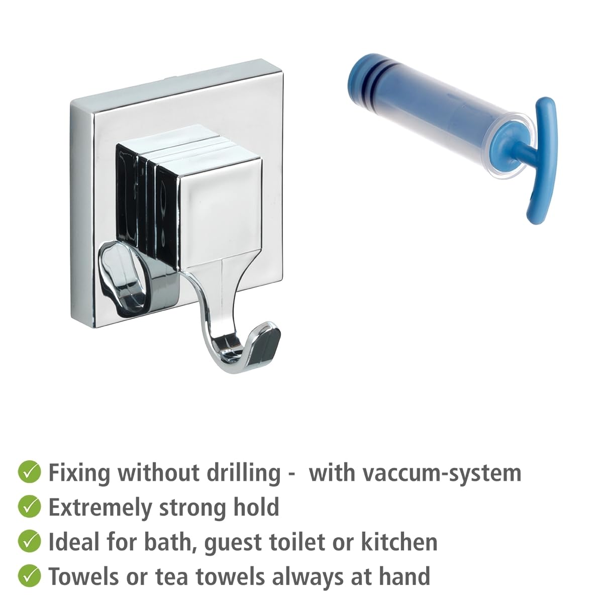 WENKO Vacuum-Loc® gancio da parete Quadro 2 pezzi, ABS, 6 x 7 x 5 cm, Lucido