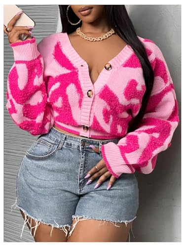 SOLY HUX Women's Color Block Button Down Crop Cardigan Sweaters V Neck Long Sleeve Shirts Y2k Fall Outfits3