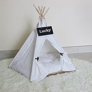 Penck Pet Teepee Dog & Cat Bed - Portable Dog Tents & Pet Houses with Thick Cushion & Blackboard, 24 Inch Tall, for Pets Up to 15lbs Penck Pet Teepee Dog Cat Bed Portable Dog Tents Pet Houses with Thick Cushion Blackboard 24 Inch Tall for Pets Up to 15lbs