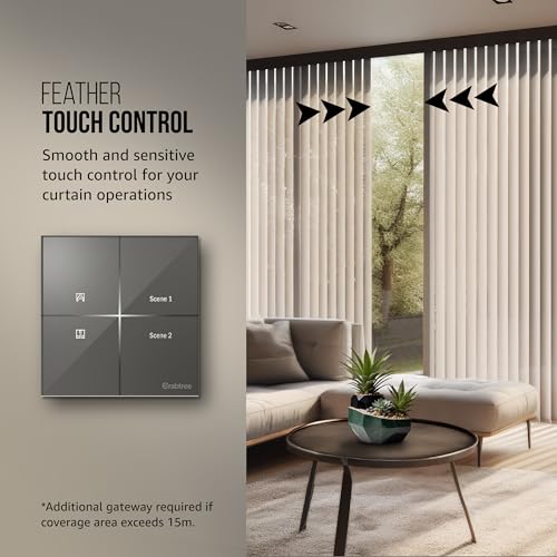 Image of Havells Crabtree iSense Smart Monoblock Touch Panel with 1 Curtain Controller & 2 Scene(Grey) I Compatible with 2M Gang Box I Mesh connectivity I Compatible with Alexa, Google Home