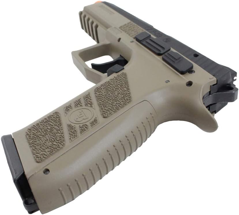 ASG CZ P-09 Airsoft Pistol with Outer Barrel Threading, FDE, Realistic Blowback, 25 Rounds Airsoft BB Gun Pistol, 3-Dot Sight System