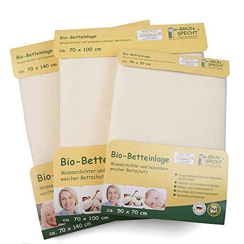 GRÜNSPECHT Bio-Betteinlage 50x70cm, Matratzenschutz, 100 % Baumwolle (kbA) mit PU-Kern, kochfest & trocknergeeignet, wasserdicht & urinundurchlässig (615-00)