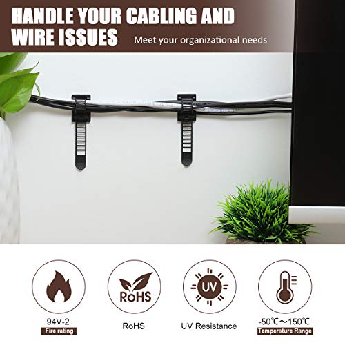 image for VAMRONE 50Pcs Adjustable Adhesive Cable Management Clips, Nylon Cable 