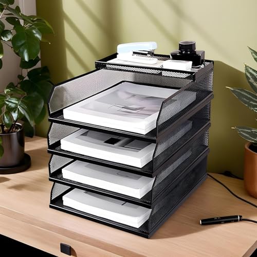 Vassoio portadocumenti impilabile in rete metallica per notebook e documenti Slish Desk Sto Rack efficiente porta carta per uso domestico e ufficio