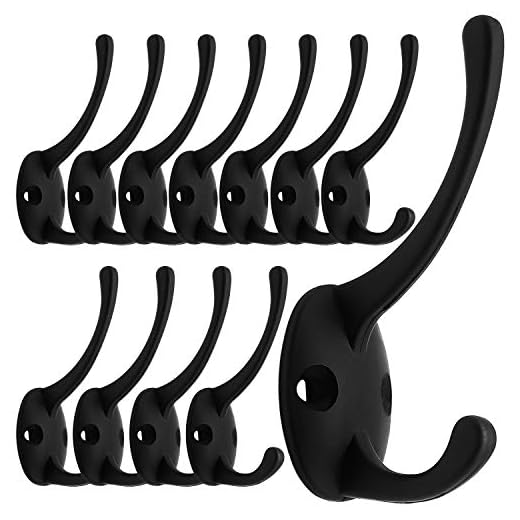 IBosins 12 Pack Black Coat Hooks Wall Mounted with 24 Screws Retro Double Hooks Utility Black Hooks for Coat, Scarf, Bag, Towel, Key, Cap, Cup, Hat