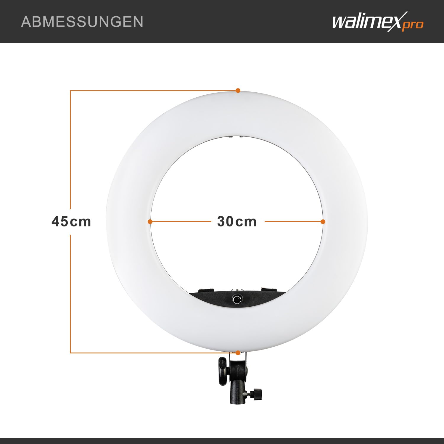 Walimex pro Medow 960 Pro LED-Ringlicht, Ringleuchte Bi-Color 3200-5500 K, dimmbare Videoleuchte mit Fernbedienung 96 W, kompatibel mit verschiedenen Lampenstativen
