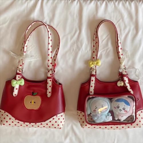 Transparent Handbags for Women Red Double Side Polka Dots Whimsical Apple Shoulder Bag Whimsy Twee Funky Purse4