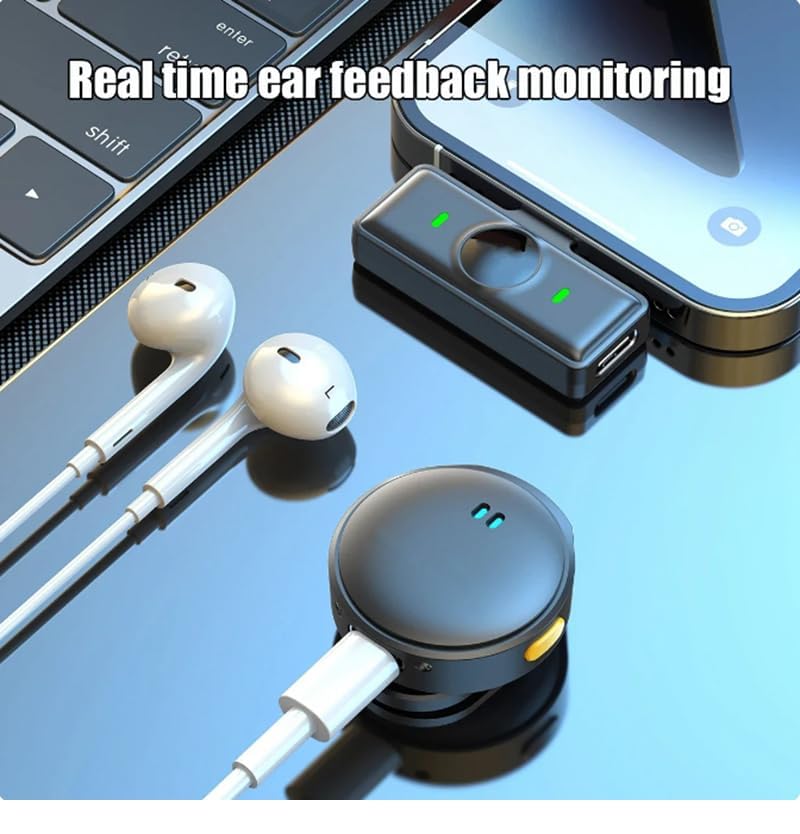 Image of Wireless mic for YouTube Round Magnetic Button Microphone with Dual Noise Reduction, Digital Display, Charging Case, Professional Recording YouTube vlogging