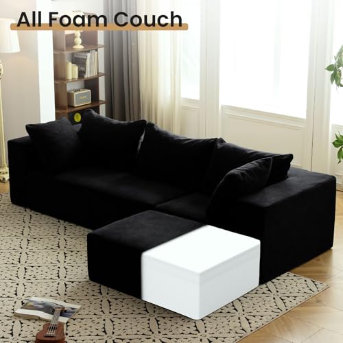 Vamcheer Modular Sectional Sofa with Chaise, Modern L Shaped Cloud Couch with Deep Seat, Sectional Couches for Living Room, Bedroom, Office, No Assembly Required, Black