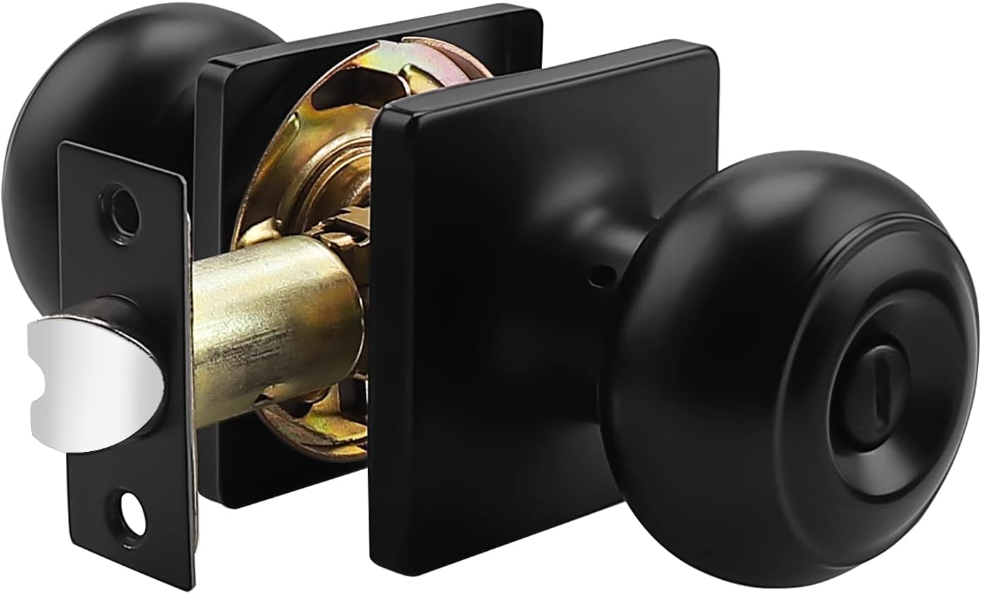 Probrico Colonial Privacy Door Knobs with Square Rosette, Black Interior Bath/Bed Door Locks 6 Pack