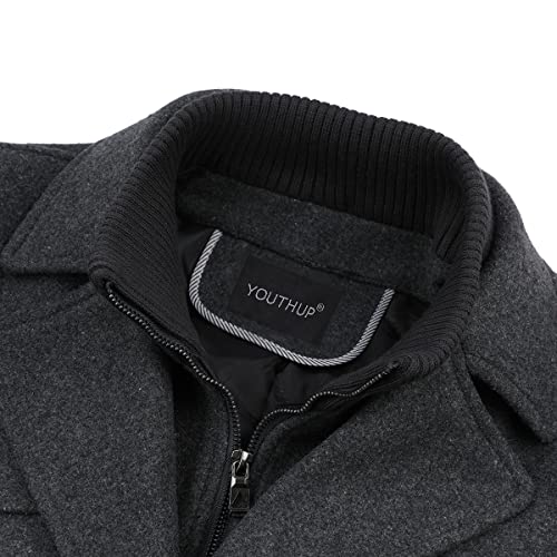 YOUTHUP Abrigo de Lana para Hombre Regular Fit Invierno Trenca Abrigos Grueso Gabardina Chaquetas, Gris, L - imagen 4