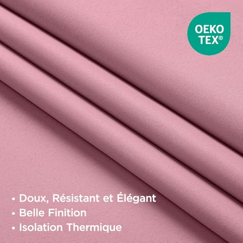 Image of Joydeco Curtains with Concealed Loops, Set of 2, H 200 x W 140 cm, Pink Blackout Opaque Curtain Rod Pocket Curtains, Blackout Curtains, Bedroom, Living Room