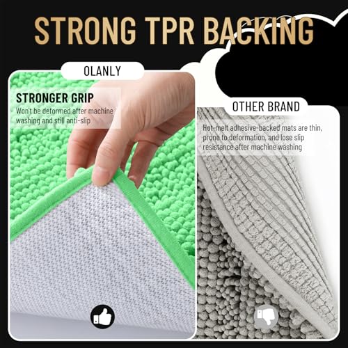 Image of OLANLY Thick Bathroom Rugs 36x24, Extra Soft Absorbent Chenille Striped Bath Rugs, Rubber Backing, Machine Wash Dry, Bath Mats for Bathroom Floor, Tub and Shower, Home Decor Accessories, Mint Green