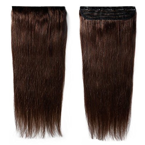 Osking Clip On Real Human Hair Extensions 1 pcs with 5 Clips Instant Volume And Thickness Straight (5 Clips 24 Inch Dark Brown Extension)