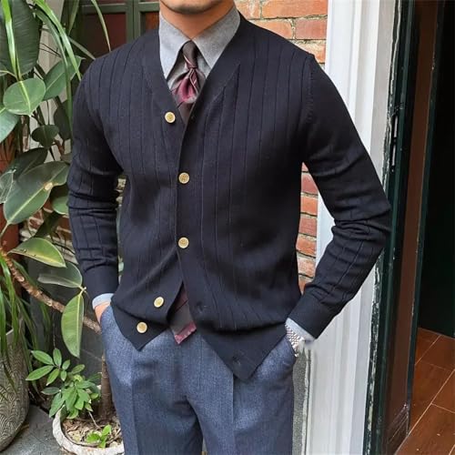 Men's Black V Neck Wool Clothing White Cardigan Business Knit Button Sweater2
