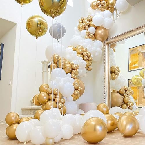 Image of Gold Chrome Balloons, 30pcs Golden Chrome Metallic Balloons for Birthday, Anniversary, Engagement, Wedding, Baby Shower, Welcome Party Decorations (30 Pcs, Gold Ch)