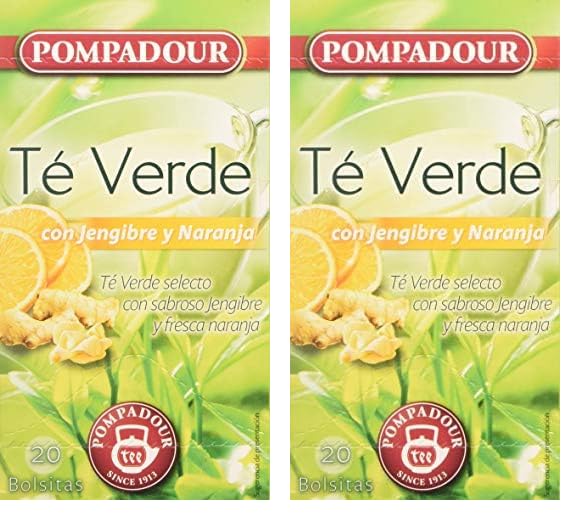 Pompadour Té Verde, Jengibre y Naranja, 20 Bolsitas, 35g (Paquete de 2)