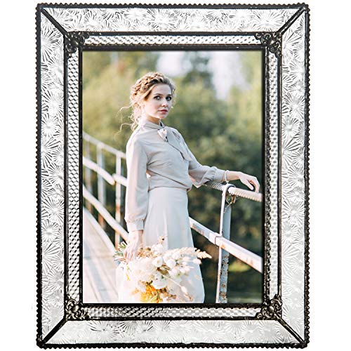 J Devlin Glass Art Clear Vintage Stained Glass Picture Frame Tabletop 5 x 7 Photo Pic 380-57HV