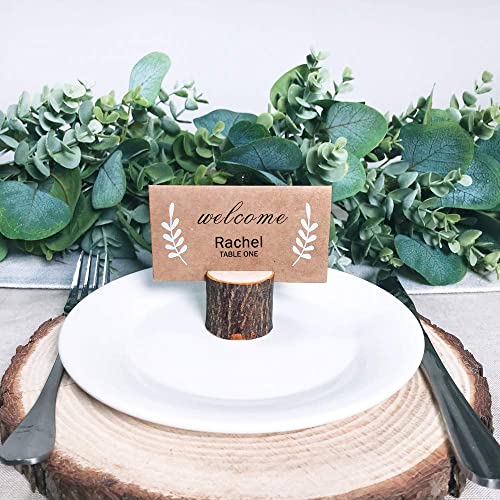 Winlyn 30 Pcs Rustic Wood Place Card Holders Circular Table Numbers Holder Stand Wooden Bark Memo Holder Card Photo Picture Note Clip Holders And Kraft Place Cards Bulk Wedding Party Table Number Sign thumb #2