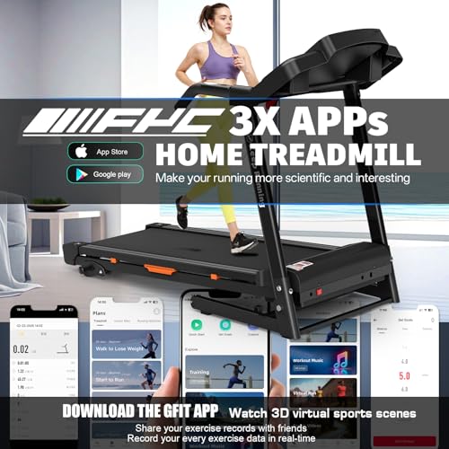 Image of FYC 3.5HP Folding Treadmill for Home with Incline (0.5-10 MPH), 330 lb Weight Capacity - Bluetooth, App Connectivity - Ideal for Walking, Jogging & Running Under Desk Treadmill(Orange)