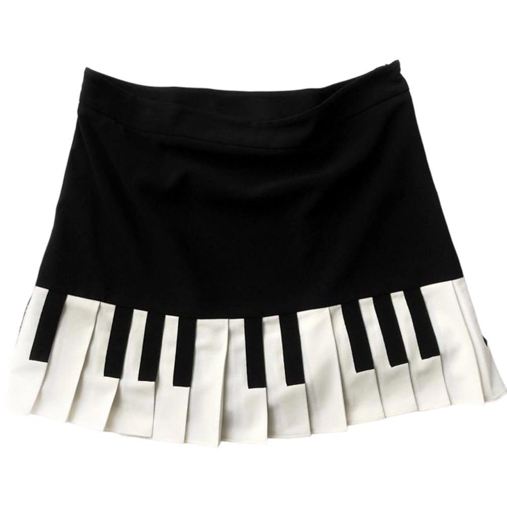 Uzztfa Women's Black White Pleated Skirt Black And White Piano Short Skirt School Uniform Cheerleader Skirts Skater Skirt Casual Summer Outfit
