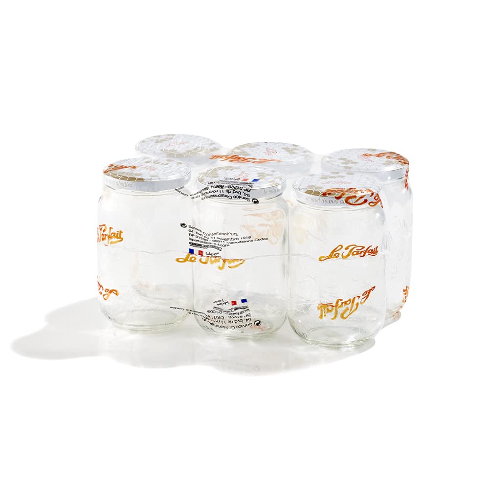 Pot à Miel Le Parfait en verre transparent robuste et son couvercle hermétique doré 63 mm