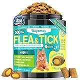 Woyamay 4-IN-1 Flea and Tick Prevention for Cats, 500 Crunchy & Creamy Chews, Cat Flea Treatment, Natural Oral Flea Treatment for Cats, Daily Support for Flea, Immune, Skin & Coat, Gut, Chicken Flavor