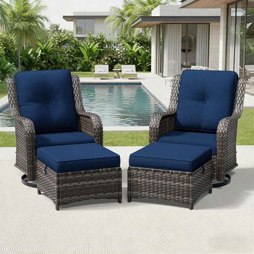Image of Joyside 4 Piece Wicker Patio Furniture Set, Outdoor Swivel Rocker Patio Chairs with High Back, Deep Seating, Wide Armrest, Thickened Cushions, Outdoor Furniture for Deck, Porch Use