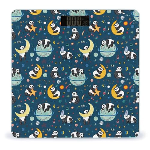 Space Sleeping Panda - Báscula digital para peso corporal, pantalla LCD brillante, báscula digital de baño con encendido y apagado automático, superficie de vidrio templado resistente