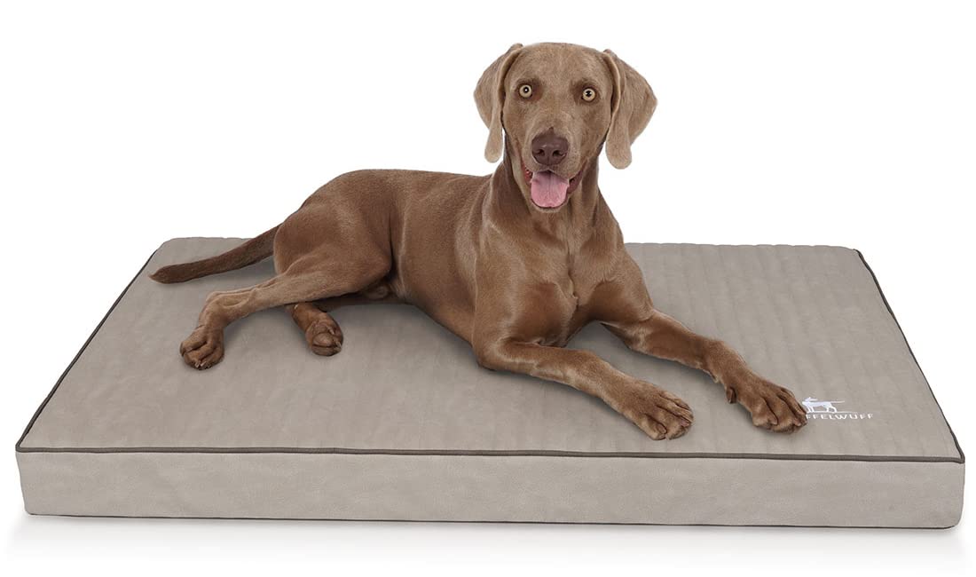 Knuffelwuff Palomino Orthopaedic Dog Mat Made of Laser Quilted Faux Leather L 80 x 60 cm Grey - Non-Slip Base - Easy to Clean - for Large, Medium and Small Dogs